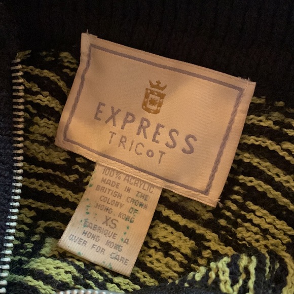 Vintage Express Tricot Jacquard Print Long Sleeve Collared Quarter Zip Sweater - Picture 16 of 16
